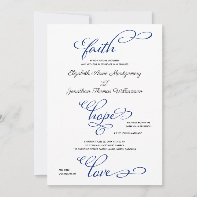 Ship's Anchor Faith Hope Love Script Wedding Invitation (Front)