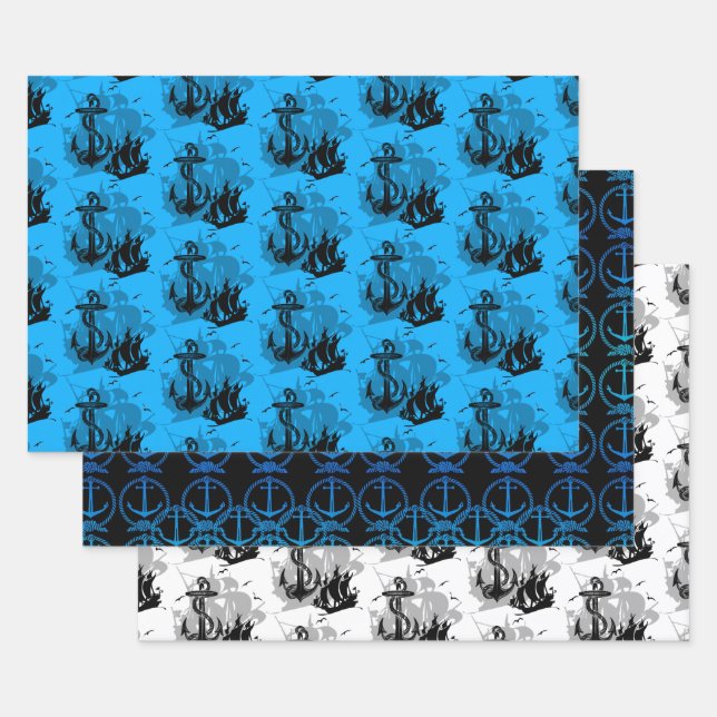 Ships & Anchor Nautical Collection Wrapping Paper Sheet (Set)