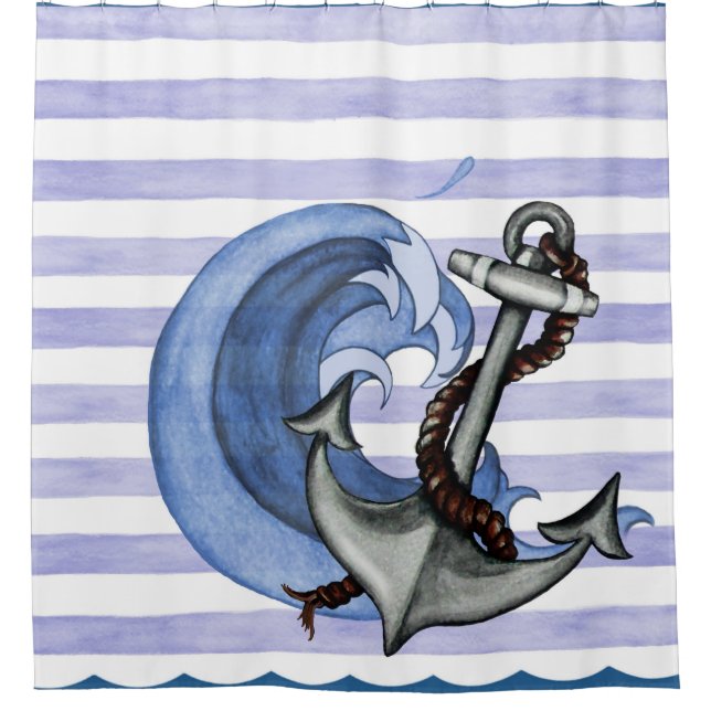 Ship's Anchor with Waves Shower Curtain (Front)