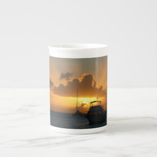 Ships and Sunset Tropical Seascape Bone China Mug