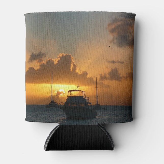 Ships and Sunset Tropical Seascape Can Cooler (Front)