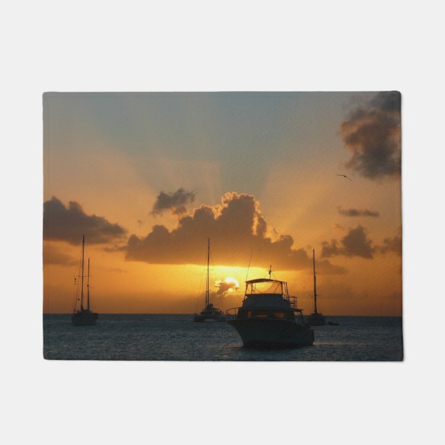 Ships and Sunset Tropical Seascape Doormat (Front)