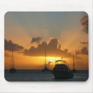 Ships and Sunset Tropical Seascape Mouse Pad