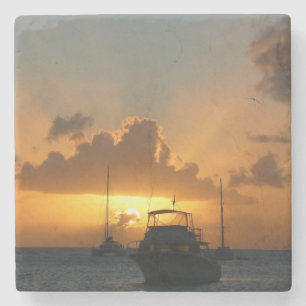 Ships and Sunset Tropical Seascape Stone Coaster