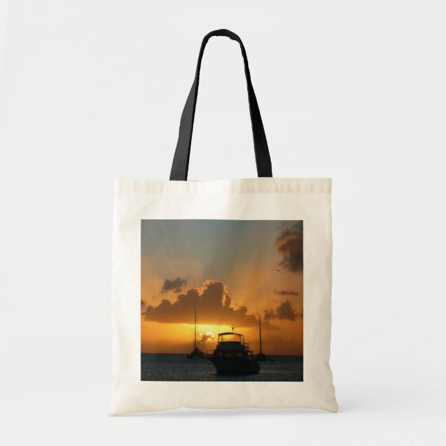 Ships and Sunset Tropical Seascape Tote Bag (Front)