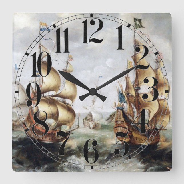 Ships at sea 1632 square wall clock (Front)