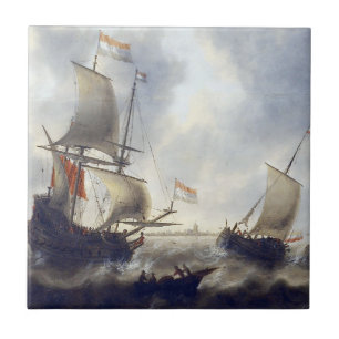 Ships at Sea 1660s Ceramic Tile