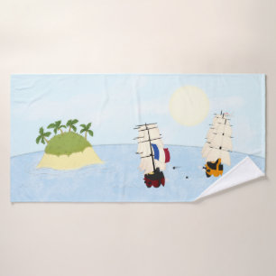Ships Battle At Sea Nautical Maritime Whimsical Bath Towel Set
