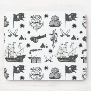 Ships, Cannons, Swords, & Wine Pirate Theme Mouse Pad