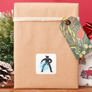 Ships Captain At The Helm Square Sticker