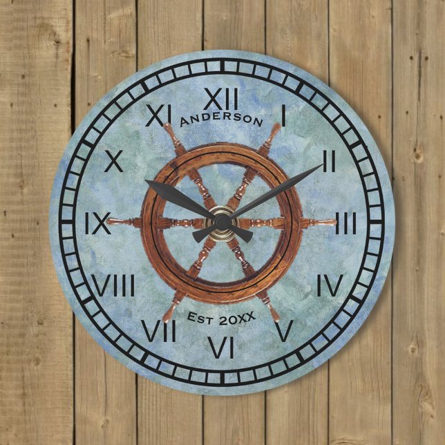 Ship's Helm Nautical Wall Clock Blue (Creator Uploaded)