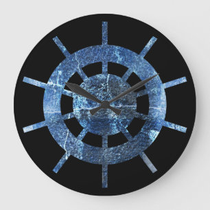 Ship's Helm Rust Metal Large Clock