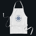 Ships Helm Wheel & Stars Captain or Boat Name Blue Standard Apron<br><div class="desc">A Ships Wheel Helm & Stars with Personalized Captain or other Title and Your Boat Name or other custom text in Navy Blue on an Adult BBQ-Chefs Apron. Makes a great gift and conversation piece for any occasion.</div>