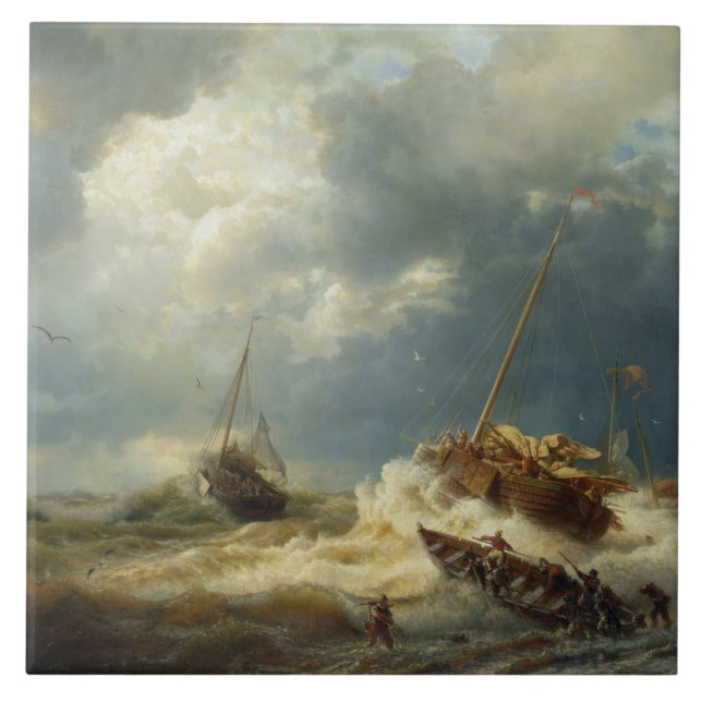 Ships in a Storm on the Dutch Coast Ceramic Tile (Front)