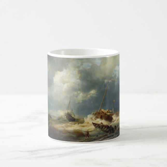 Ships in a Storm on the Dutch Coast Coffee Mug (Center)