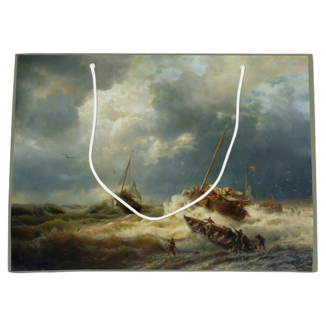 Ships in a Storm on the Dutch Coast Large Gift Bag (Front)