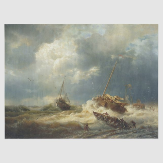 Ships in a Storm on the Dutch Coast Tissue Paper (Front)