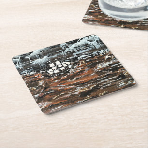 Ships in a Storm Painting by Alfred Fox Square Paper Coaster