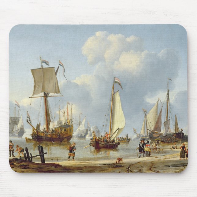 Ships in Calm Water with Figures by the Shore Mouse Pad (Front)