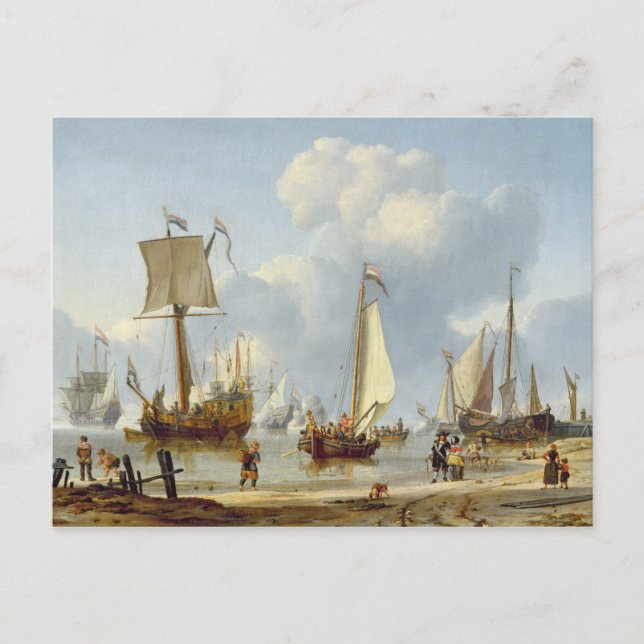Ships in Calm Water with Figures by the Shore Postcard (Front)