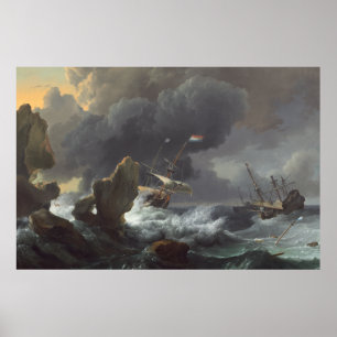 Ships in Distress off a Rocky Coast Poster