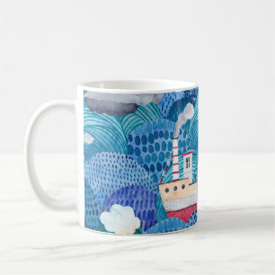 Ships & Lighthouse: Childish Watercolor Coffee Mug