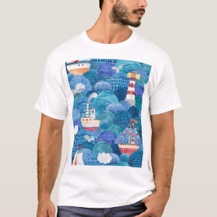 Ships & Lighthouse: Childish Watercolor T-Shirt