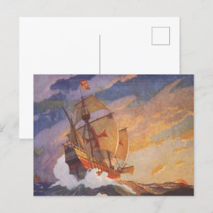 Ships of Christopher Columbus at sea by N.C. Wyeth Postcard