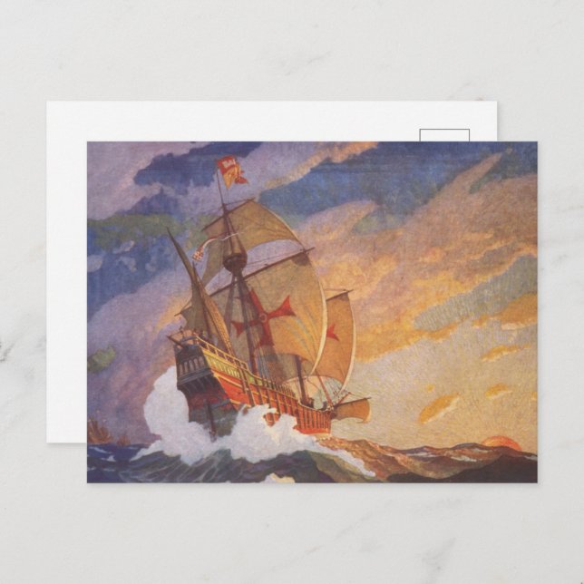 Ships of Christopher Columbus at sea by N.C. Wyeth Postcard (Front/Back)