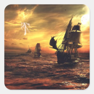 Ships on Stormy Sea Square Sticker