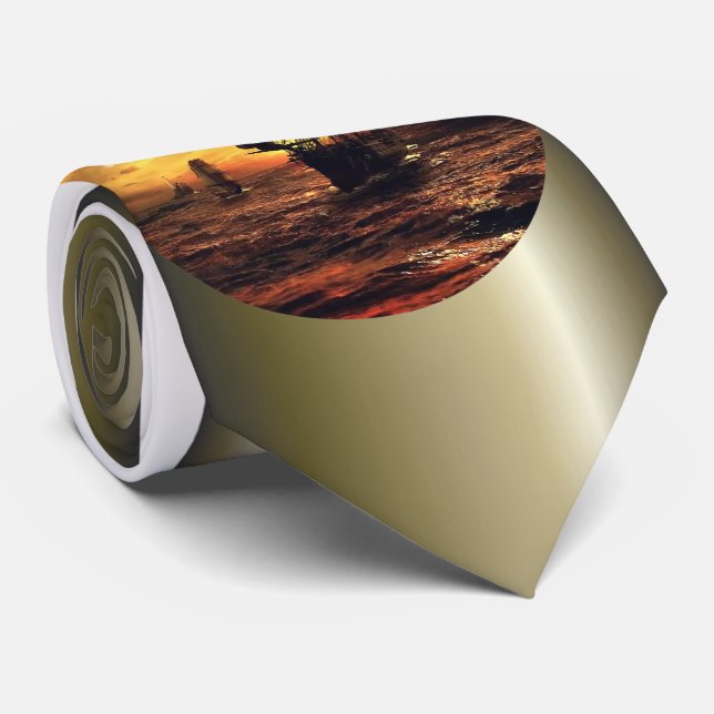 Ships on Stormy Sea Tie (Rolled)
