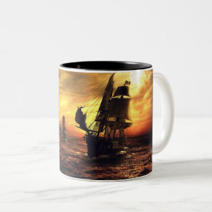 Ships on Stormy Sea Two-Tone Coffee Mug