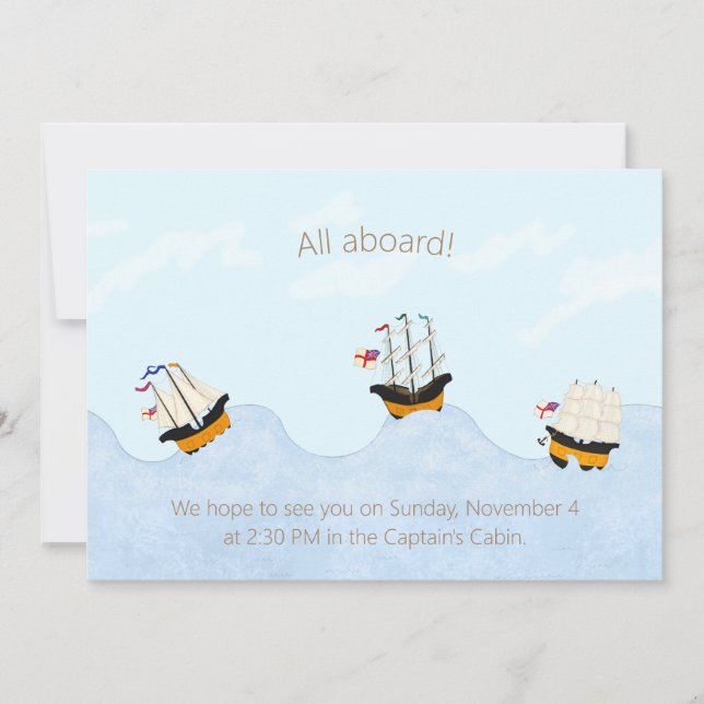 Ships on the Rolling Sea Nautical Personalised Invitation (Front)