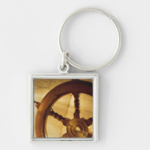 Ship'S Wheel And Map Key Ring