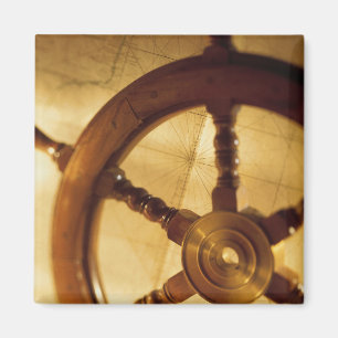 Ship'S Wheel And Map Magnet