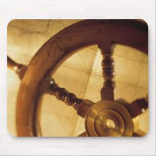Ship'S Wheel And Map Mouse Pad
