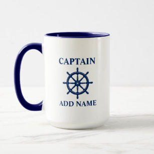 Ships Wheel Helm & Captain or Boat Name Large Mug