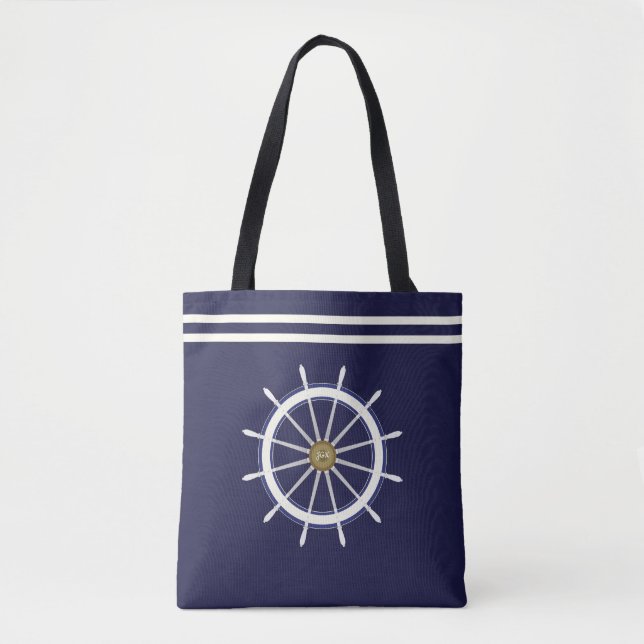 Ship's Wheel Nautical Seas All-Over-Print Tote Bag (Front)