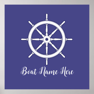 Ships Wheel White and Blue (Personalised) Poster
