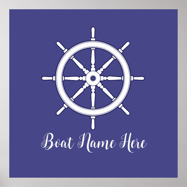 Ships Wheel White and Blue (Personalised) Poster (Front)