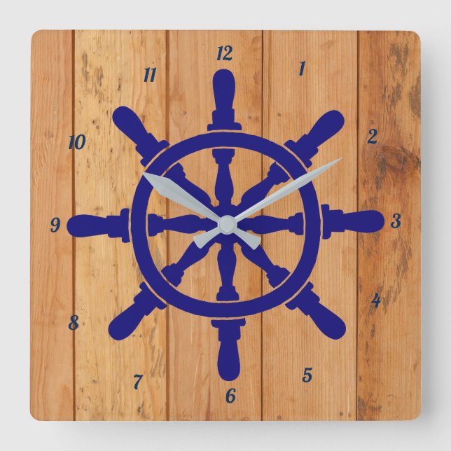 Ship's Wheel with Number on the Outside Square Wall Clock (Front)