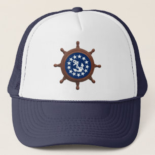 Ship's Wheel, Yacht Flag Stars and Anchor Trucker Hat