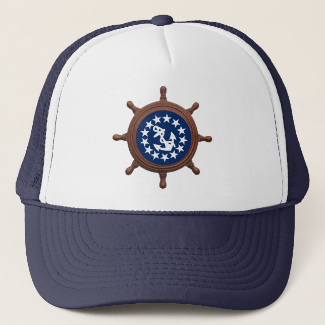 Ship's Wheel, Yacht Flag Stars and Anchor Trucker Hat (Front)