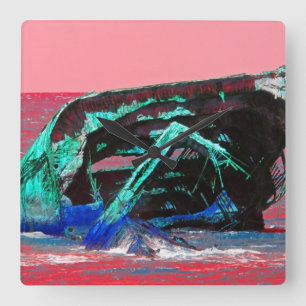 Shipwreck Abstract Pink Square Wall Clock