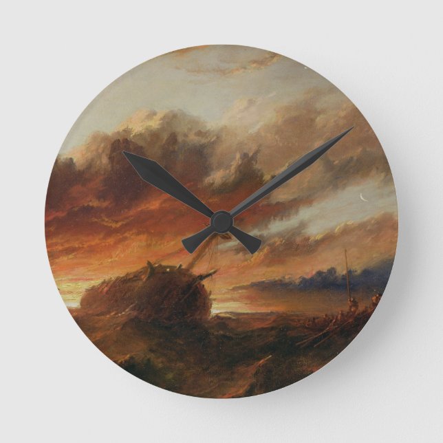 Shipwreck, c.1850 (oil on canvas) round clock (Front)