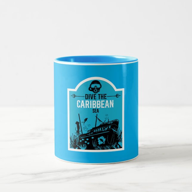Shipwreck Diving Caribbean  Two-Tone Coffee Mug (Center)
