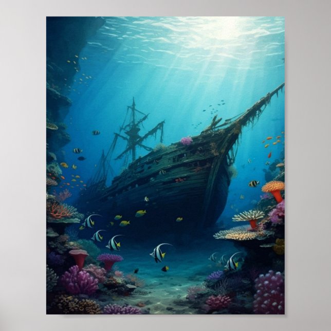 Shipwreck hidden in the reef poster (Front)