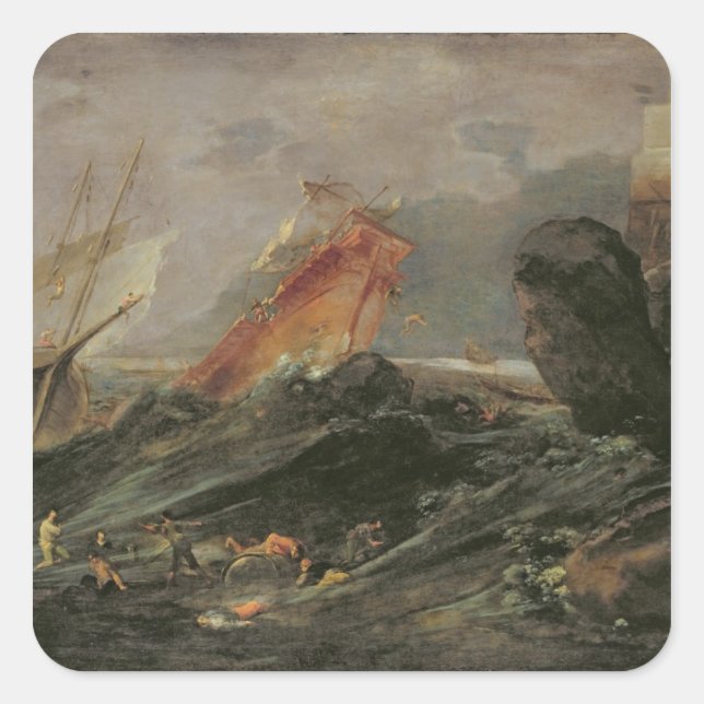 Shipwreck on a Rocky Shore, c.1645-50 Square Sticker (Front)