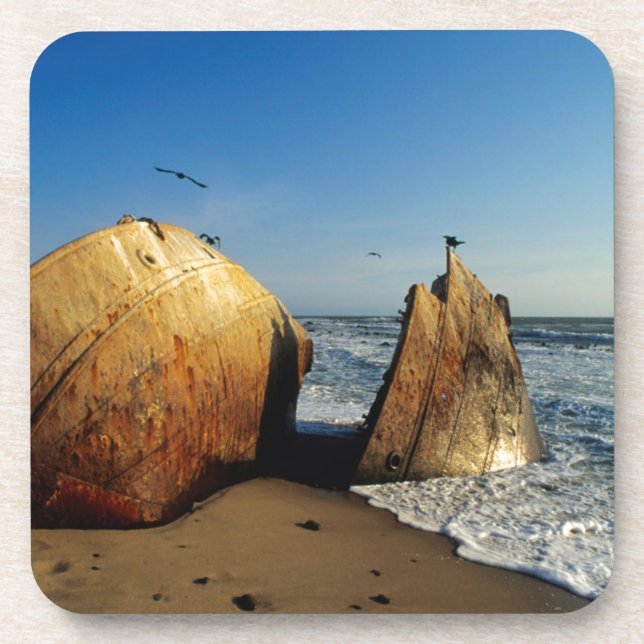 Shipwreck On Beach, Skeleton Coast, Namibia Coaster (Front)