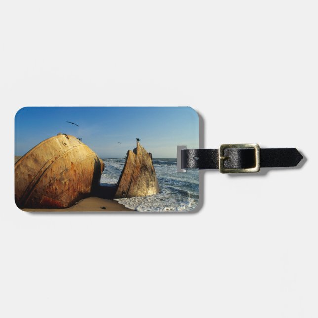 Shipwreck On Beach, Skeleton Coast, Namibia Luggage Tag (Front Horizontal)